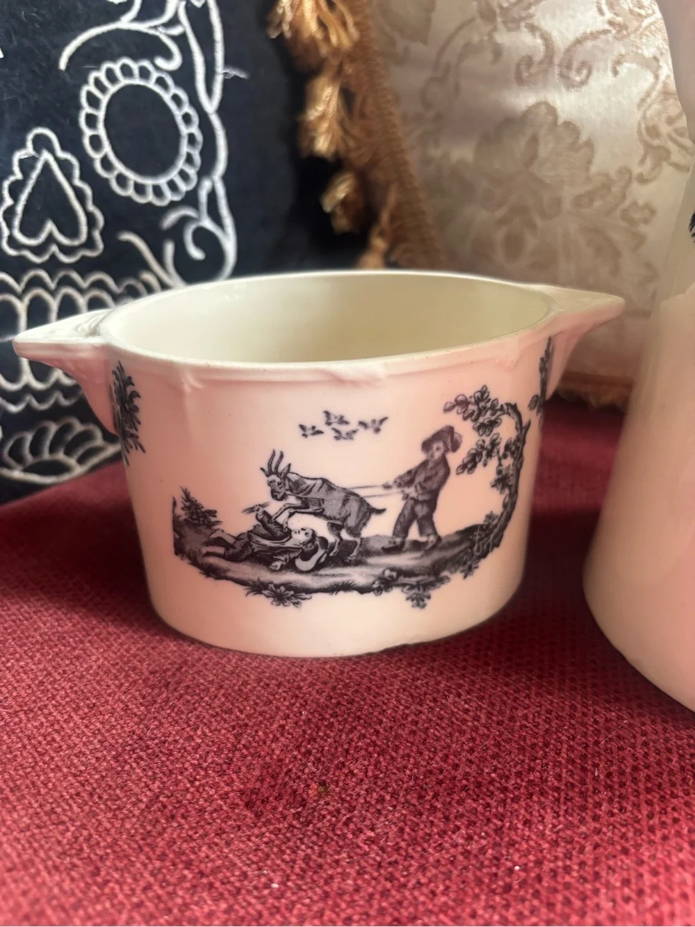 Rare Antique Wedgewood Personages Black Transferware China Pitcher & Sugar Bowl